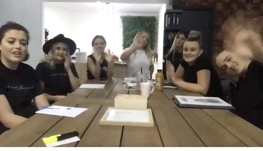 Virtual coaching session with a salon team